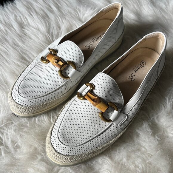Diane B Milano White Leather Bamboo Horse-bit Espadrille Loafer Slip On Flats - Picture 3 of 6